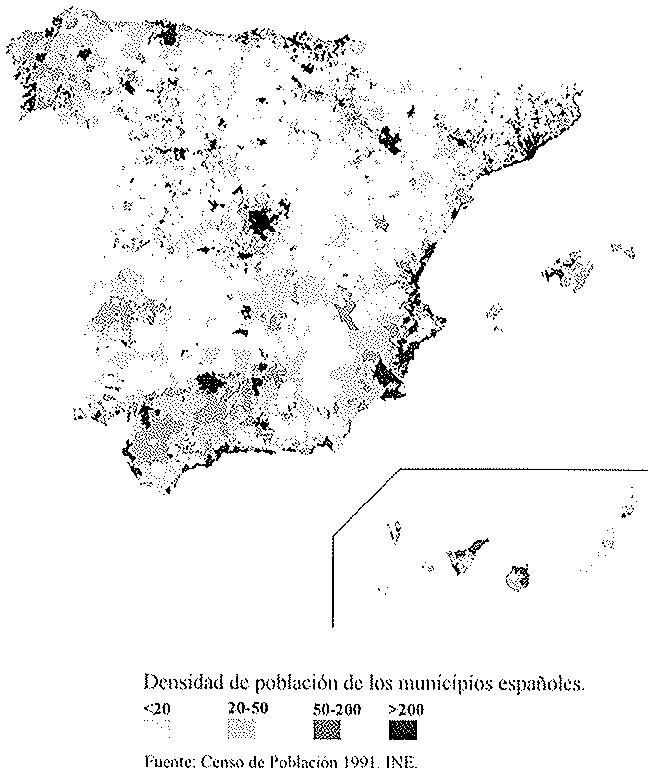 cuadro 1: Concentración de la población en España. Fuente: INE.